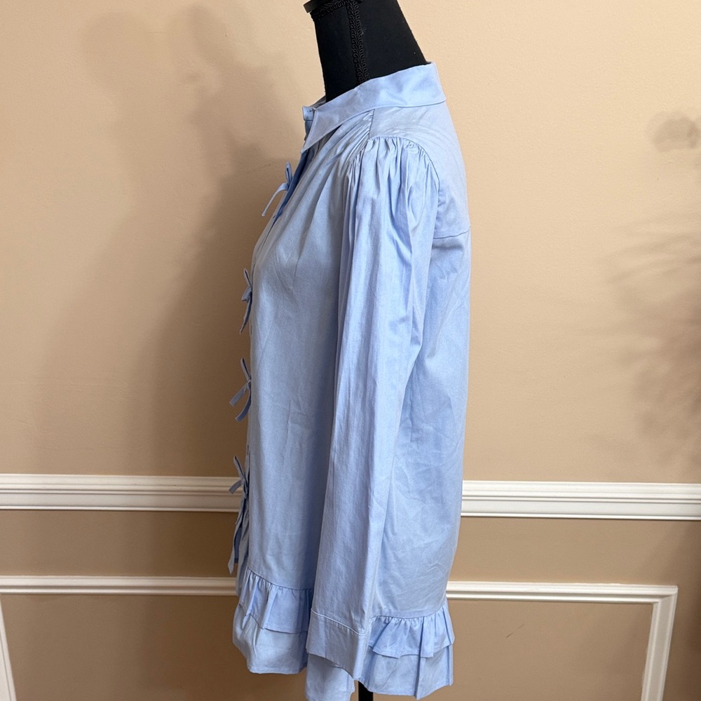 Light Blue Women's Top with Bow Accents - Picture 7 of 9